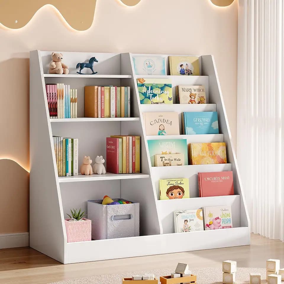 Tatub Upgraded 6 Tier Kids Wooden Bookshelf and Toy Storage, White