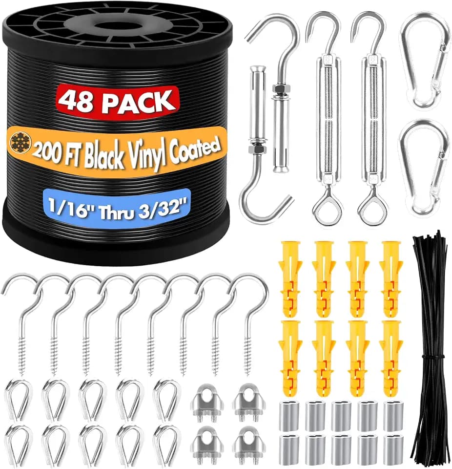 String Light Hanging Kit, 3/32" 304 Stainless Steel Vinyl Cable 200ft