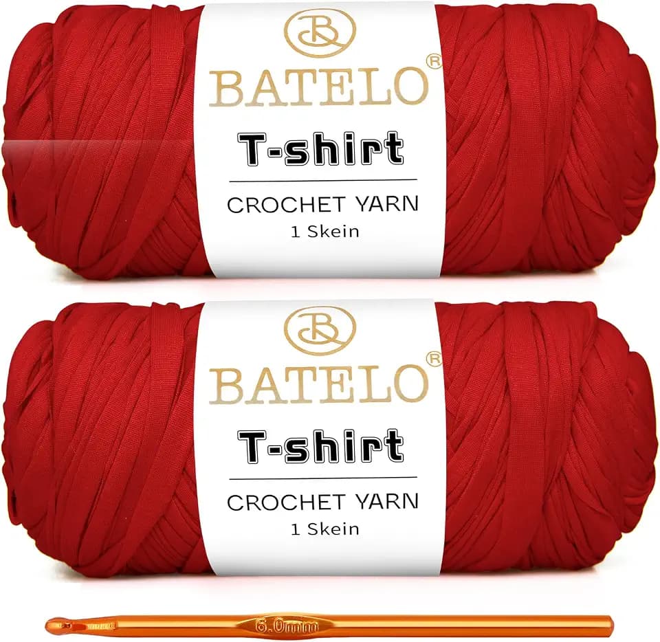 2 Pack T-Shirt Yarn for Beginner Crochet Bags/Basket/Coaster, 400g/144yds High Elastic Thick Polyester Fabric (Red)