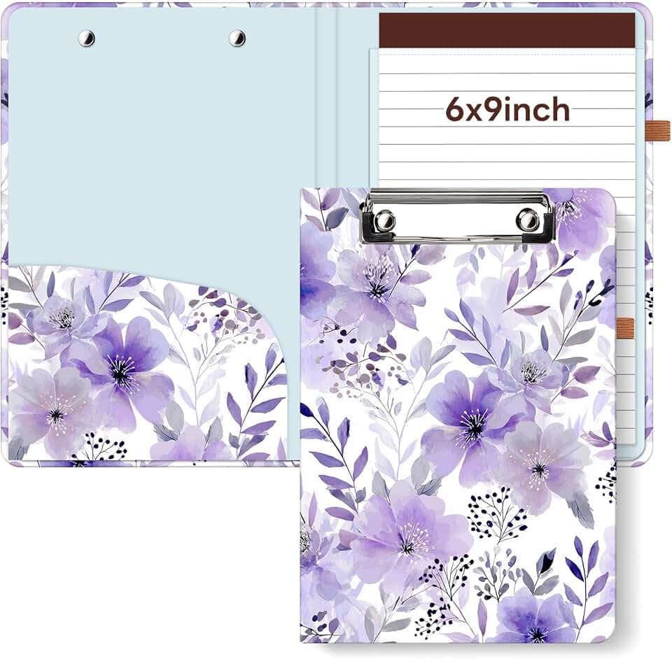 Clipboard Folio with Notepad & Storage Pocket, 6x9, Flowers