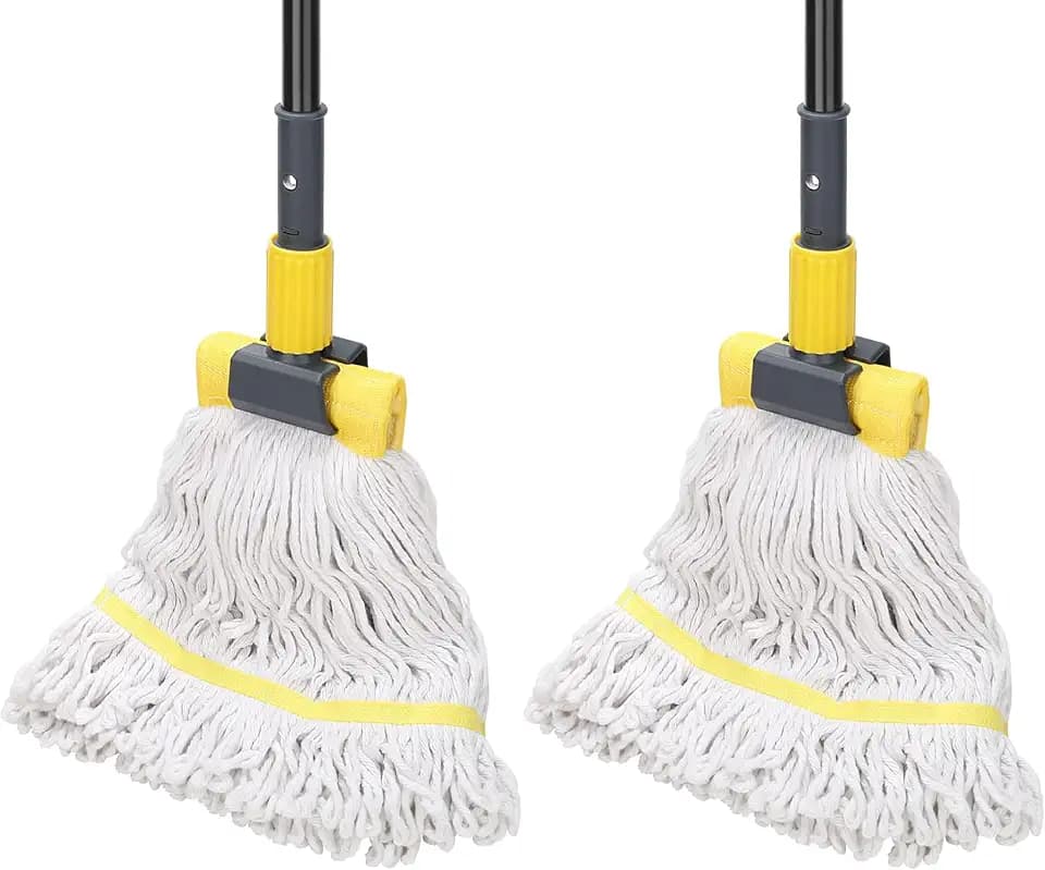 KeFanta 2 Pack Commercial Mop Heavy Duty Industrial Mop with Long Handle,60" Looped-End String Wet Cotton Mops for Floor Cleaning,Home,Kitchen,Office,Garage and Concrete/Tile Floor