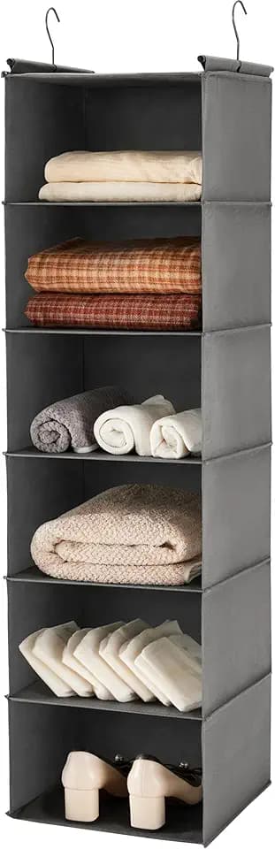 MAX Houser 6 Tier Hanging Closet Organizer with 2 Sturdy Hooks, Grey