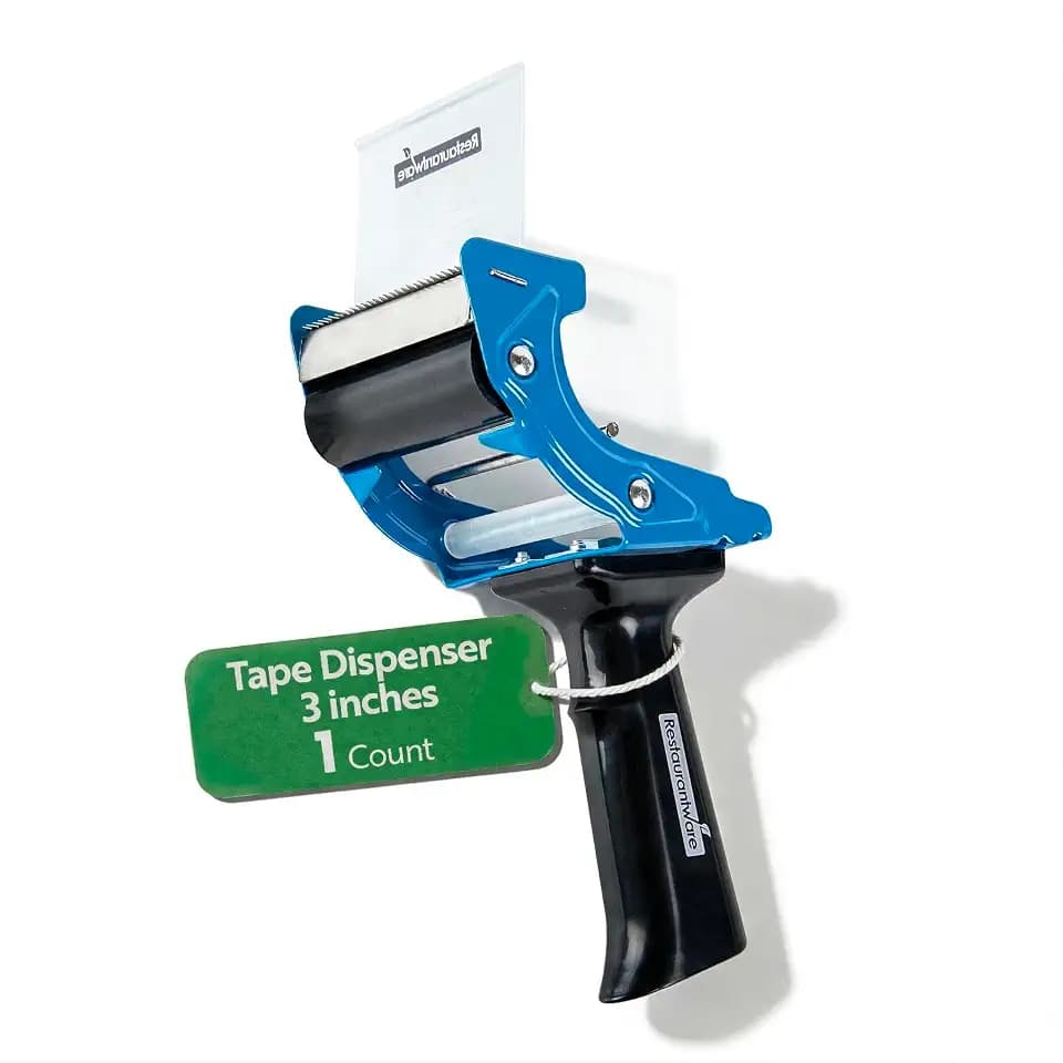 Restaurantware 3 Inch Tape Dispenser Gun - 1 Count - Handy Tek Heavy-Duty Tape Dispensers, Rubber Handle, Tension Knob Adjustment - Blue Iron Handheld Dispenser, For Carton Sealing