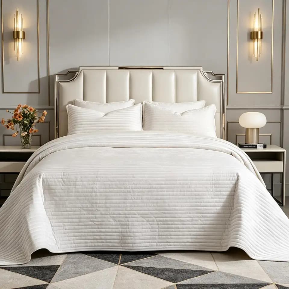 Califonia King Velvet Quilt Set Striped Bedspread 106x118