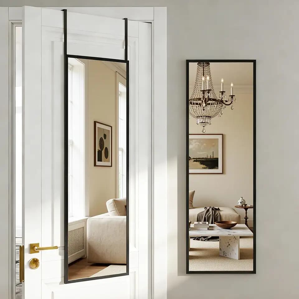 Antok 48" x 14" Full Length Over-the-Door Mirror, Hanging Mirror, Black