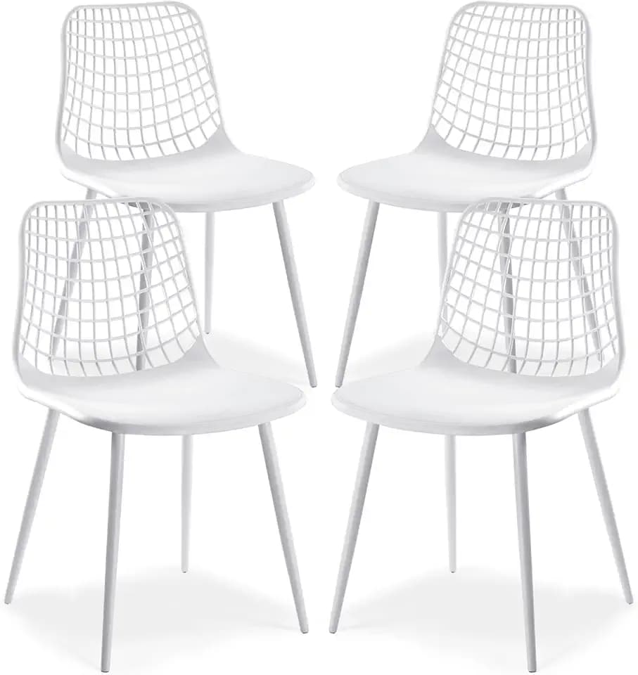 Poly & BARK Marais Modern Dining Chairs Set of 4 – Mid Century Modern Plastic Dining Chair with Metal Legs – Kitchen & Dining Room Chairs – Indoor/Outdoor – White