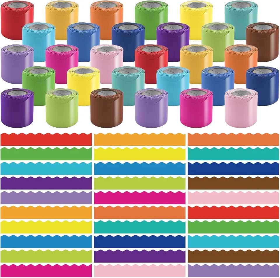 30 Rolls 984 Ft Colorful Bulletin Board Borders - Bright Classroom Border for Bulletin Board Trim - Scalloped Borders Decorations for Teacher, Classroom, School, Poster, Home, Office Decor