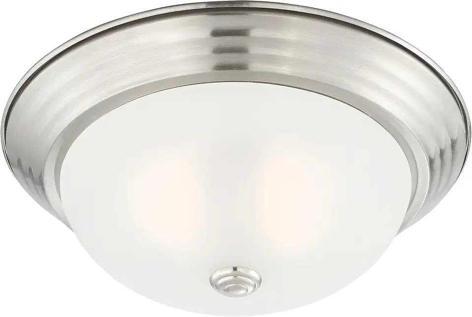 DESIGNERS FOUNTAIN Reedley 2-Lights Flush Mount Ceiling Light, 11 Inch Lighting Fixture for Kitchen, Bedroom, Bathroom, and Hallway, Satin Platinum with Etched Glass, 1257S-SP-W