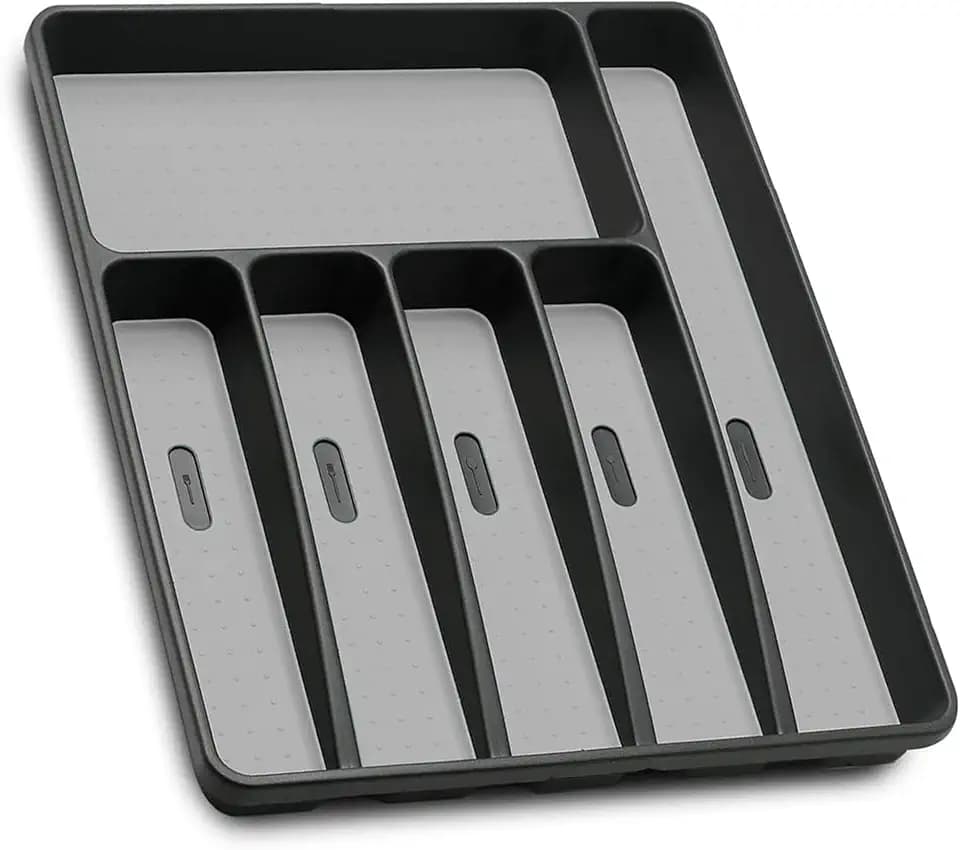 Loyareal Silverware Organizer Utensil Organizer Holder Kitchen Drawer Organizer Plastic Silverware Tray for Drawer Flatware Organizer 6 Compartment Black