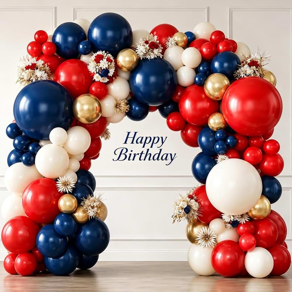 Red White and Blue Balloons Arch Kit 119 PCs Double Stuffed