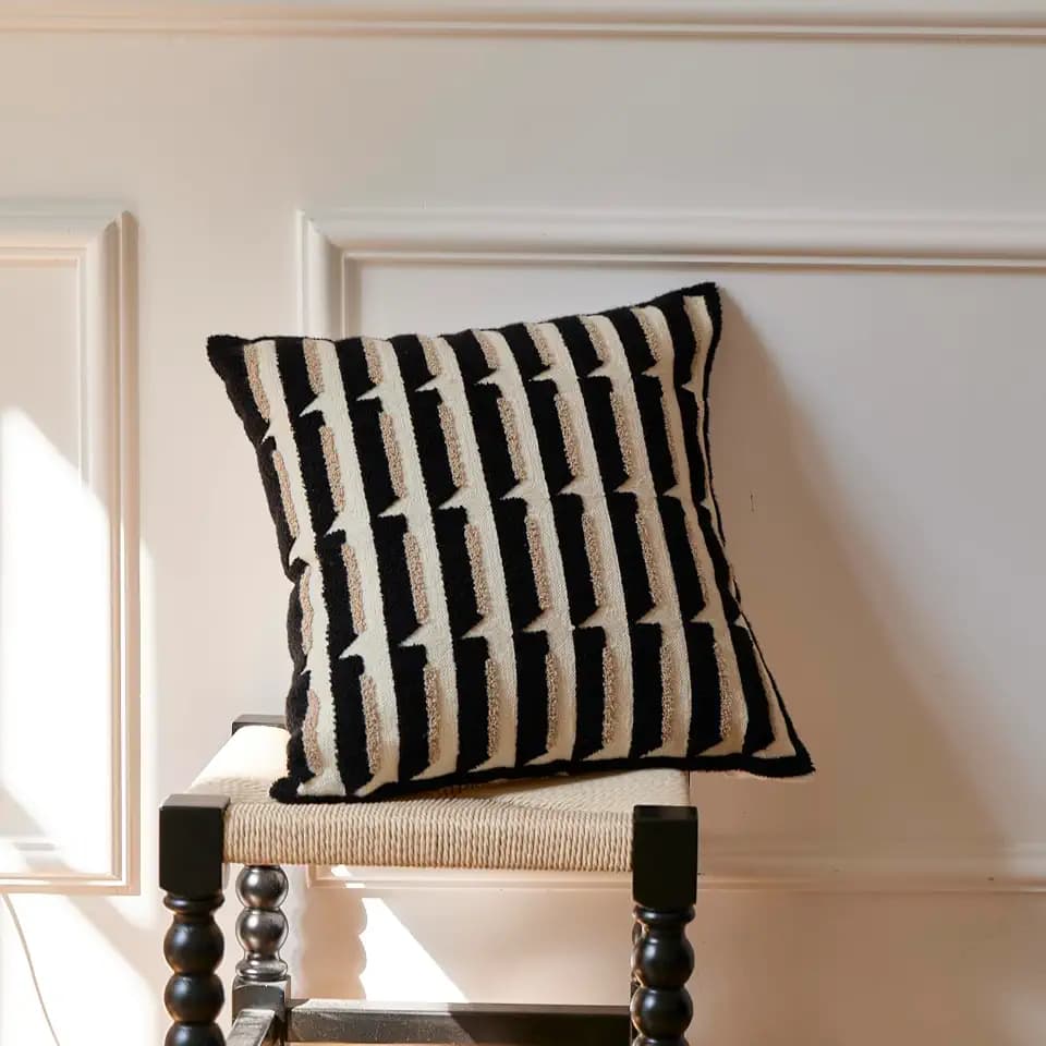 Black Cream Modern Strip Tufted Throw Pillow Covers,Neutral Textured Minimalism Chunky Pillowcases,Bohemian Mid Century Geometric Sham for Couch,1PC,18x18 Inch