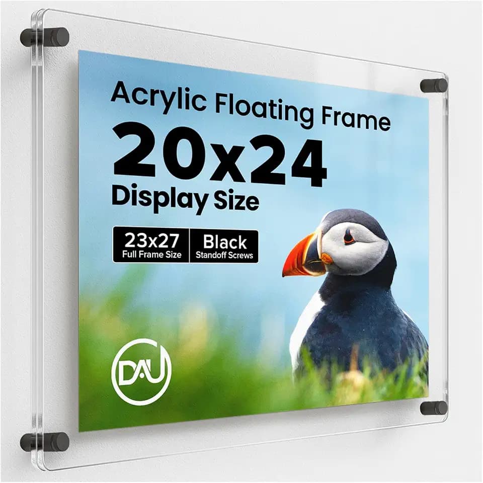 Acrylic Floating Frames Black Standoffs(single) 20" x 24" Clear Acrylic Frames for Wall Mount Floating Picture Frame, Diploma Poster Certificate Hanging Photo Display Degree Prints Artwork Documents
