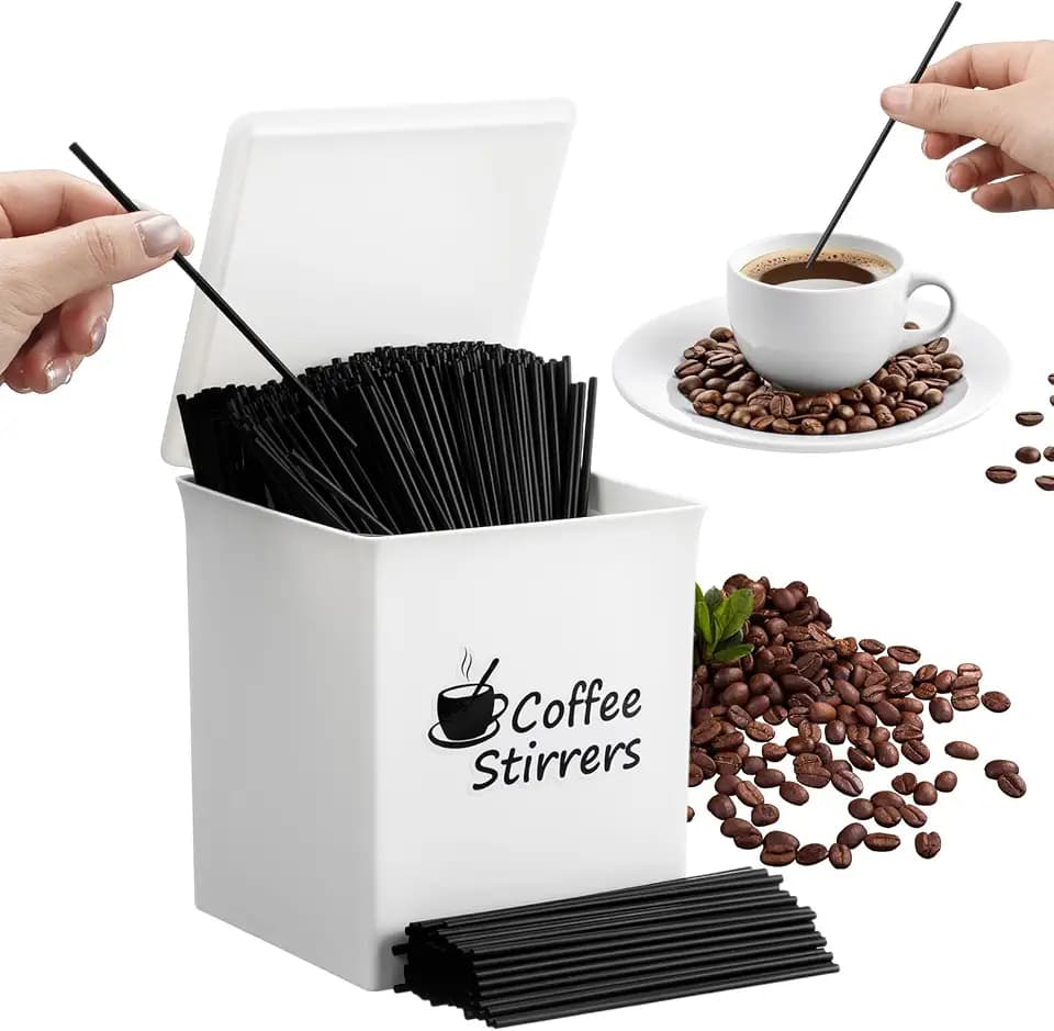 Teenyyou 1000Pcs Black Coffee Stirrers with Holder, 5.1" Plastic Stir Straw