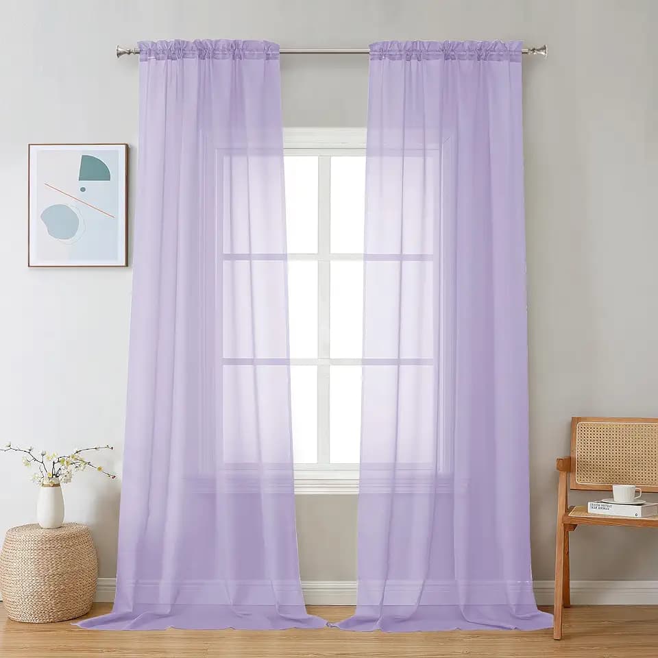 Chyhomenyc Lilac Sheer Curtains 120 Inches Long - Light Filtering Voile Extra Long Panel Drapes for Floor to Ceiling Window, Elegant Soft Living Room Curtains, Each 42Wx120L Inch, 10FT, 2 Panels