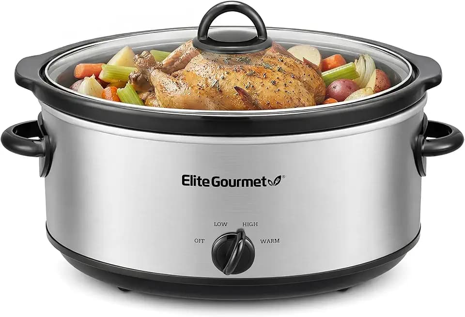 Elite Gourmet MST710 Dishwasher-Safe Slow Cooker Pot, 7 Qt, Stainless Steel
