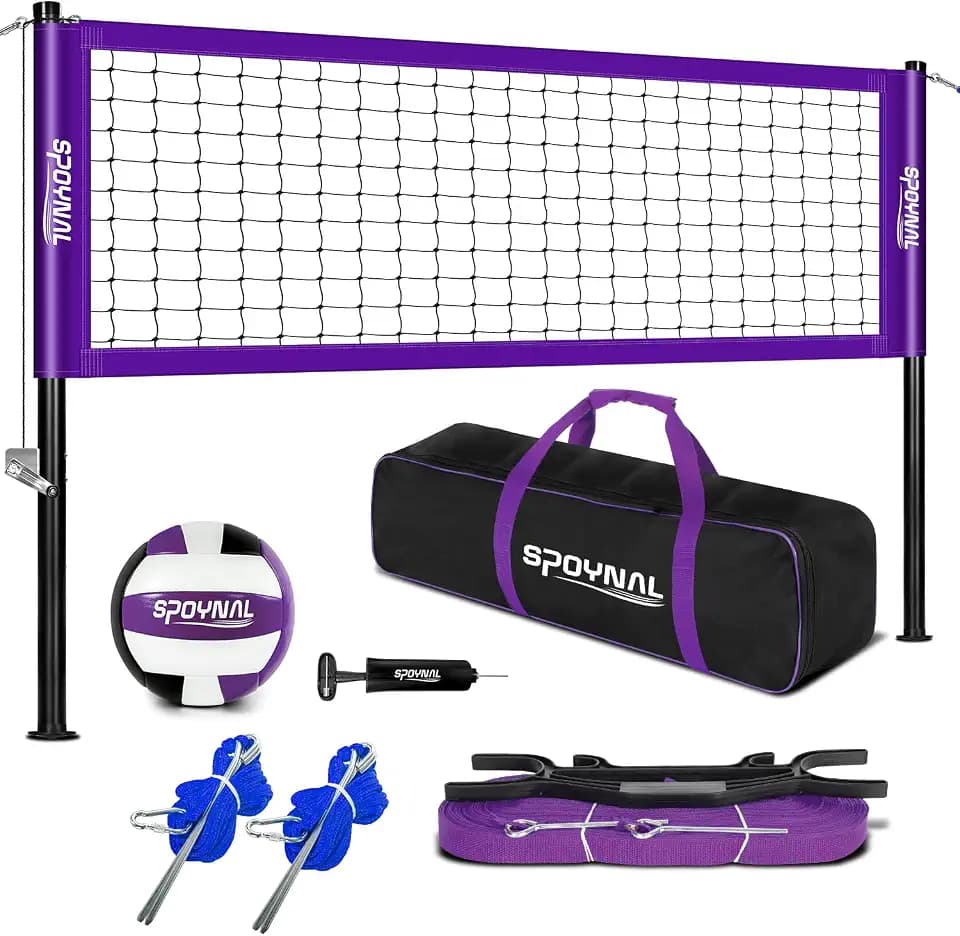 SPOYNAL 32FT Outdoor Portable Volleyball Net Set, Adjustable Height & Winch