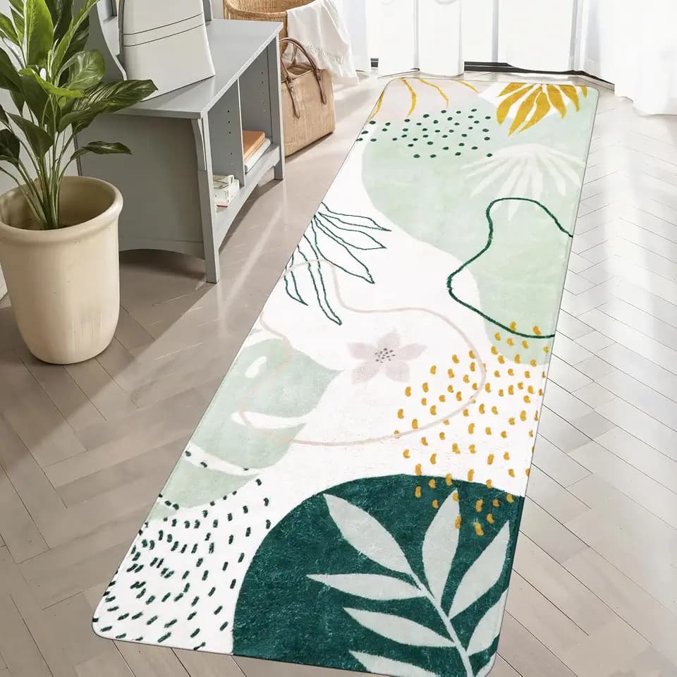 Lahome Green Hallway Runner Rug - 2x6 Washable Kitchen Runner Rug Boho Non-Slip Low-Plie Laundry Room Rug Soft Bathroom Rug Botanical Print Throw Carpet for Entrance Bedroom Living Room