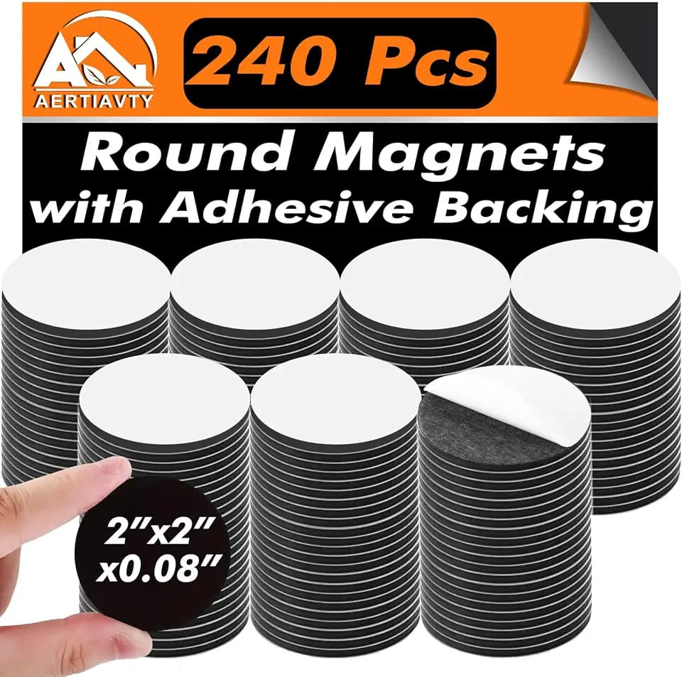 Aertiavty Round Magnets with Adhesive Backing, 240 Pcs 2" Fridge Magnets, Adhesive Magnet Dots, 80 Mil Sticky Magnet for Whiteboard, Refrigerator, Crafts, Easy Peel and Stick