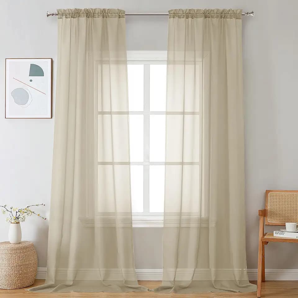 OVZME Taupe Sheer Curtains 96 Inches Long 2 Panels - Soft Light Filtering Window Sheer Panels for Living Room/Bedroom, Top Dual Rod Pocket, 1 Pair, Each 42Wx96L Inches