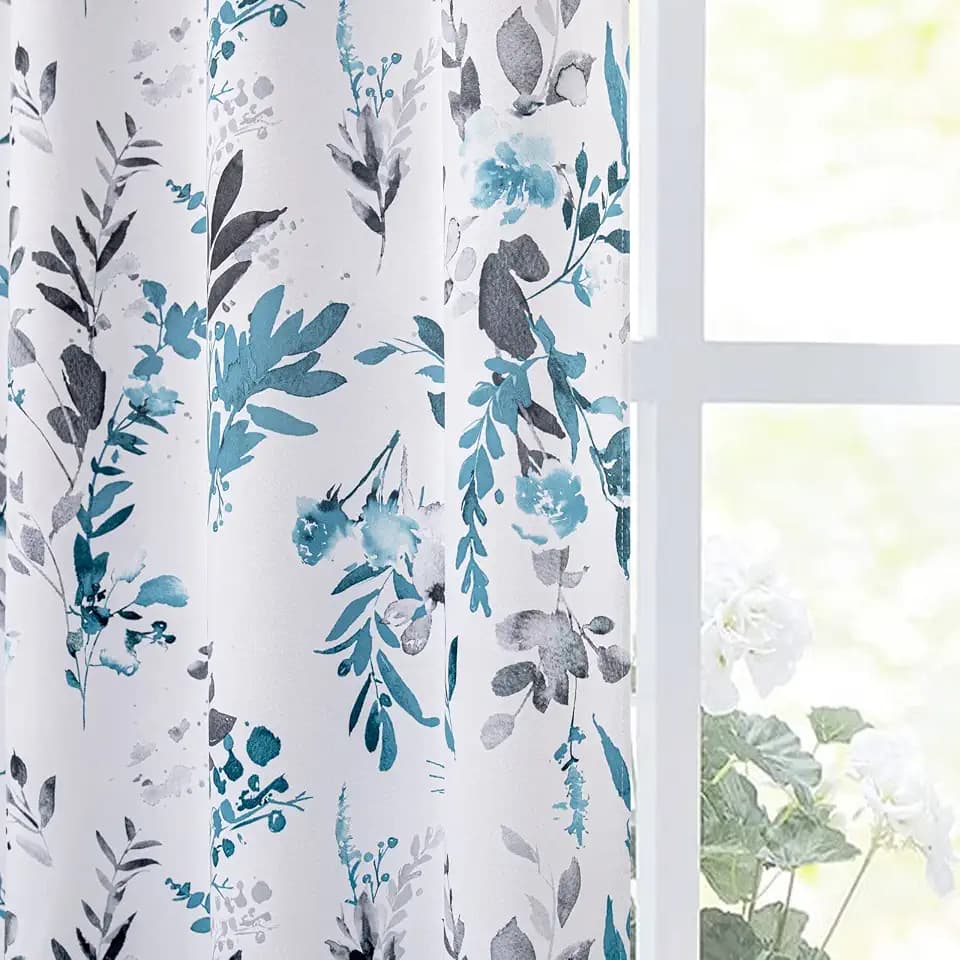 MYSKY HOME Floral Blackout Curtains 108 inch Length 2 Panels Turquoise 52"W