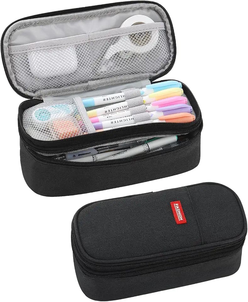 Large Pencil Bag for Boys Teens Kids School Zipper Pencil Pouch Black