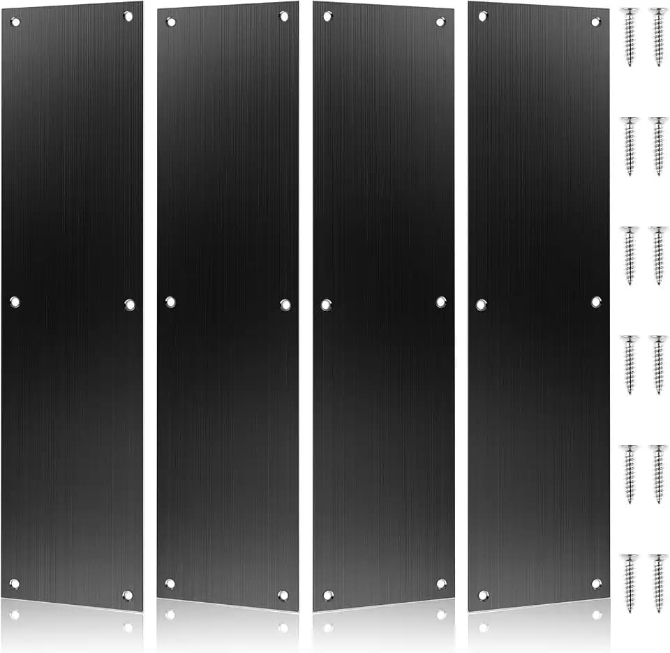4Pcs Push Door Plate 15x3.5" Stainless Steel Door Push Plate Door Kick Plate,Brushed Doorplate Door Proection Metal Plate with 12 Screws for Door Interior Exterior Accessories(Black)