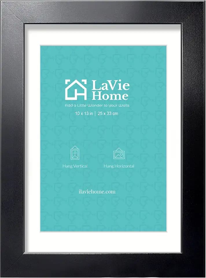 LaVie Home 10 x 13 Picture Frame Black Poster Frame,Display Pictures 8x10 with Mat or 10x13 Without Mat, Stable and Sturdy Frame and Polished Plexiglass, Horizontal and Vertical Format of The Walls