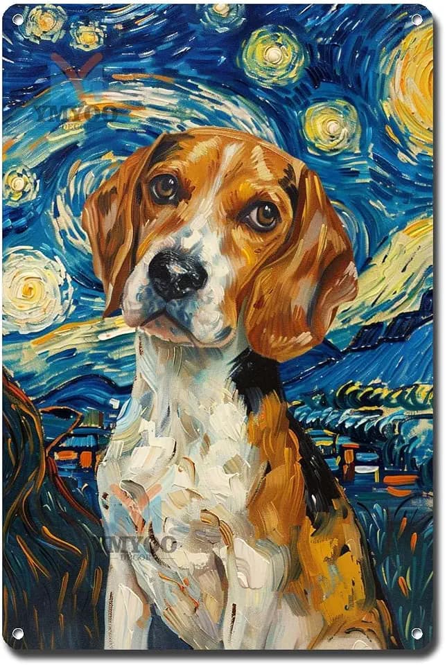 Metal Sign Vintage Tin Sign Beagle'S Starry Night Adventure Inquisitive Beagle in Night for Home Family Room and Seasonal Celebrations Corrosion Resistant Aluminum 6×8 Inches