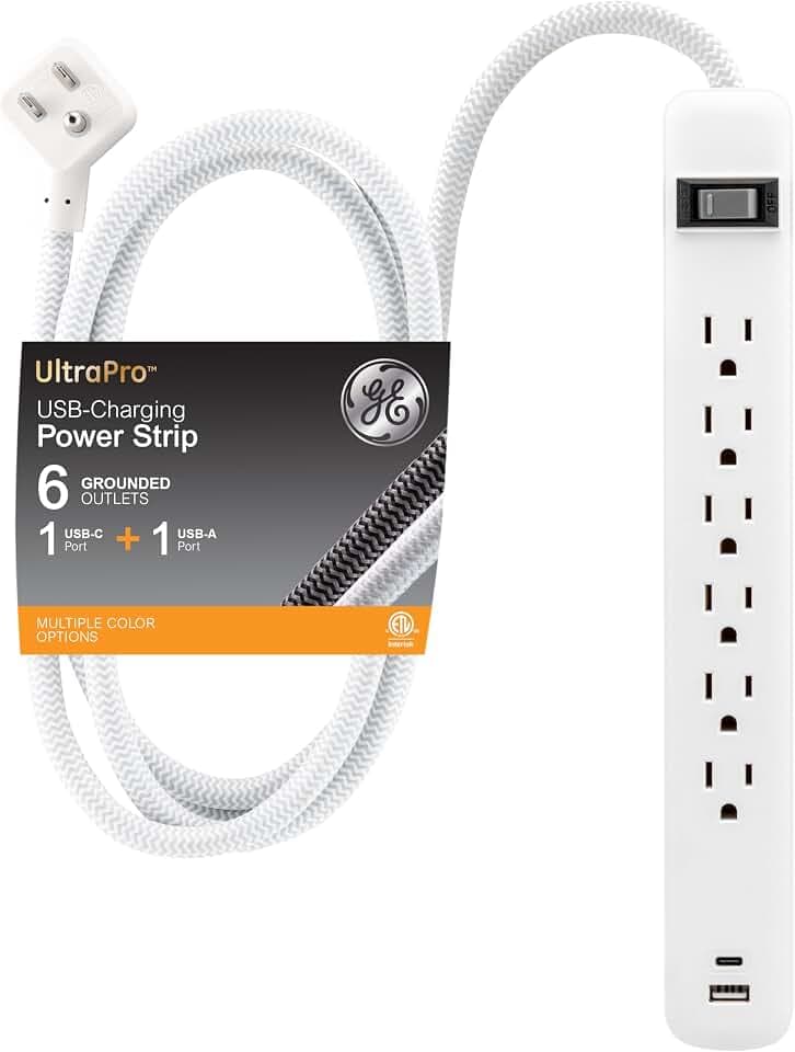 GE Power Strip with USB Ports, 6 Ft Extension Cord, 6 Outlet Extender