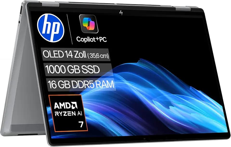 HP OmniBook X Flip Laptop, 14" 3K OLED, AMD Ryzen AI 7, 16GB RAM, 1TB SSD
