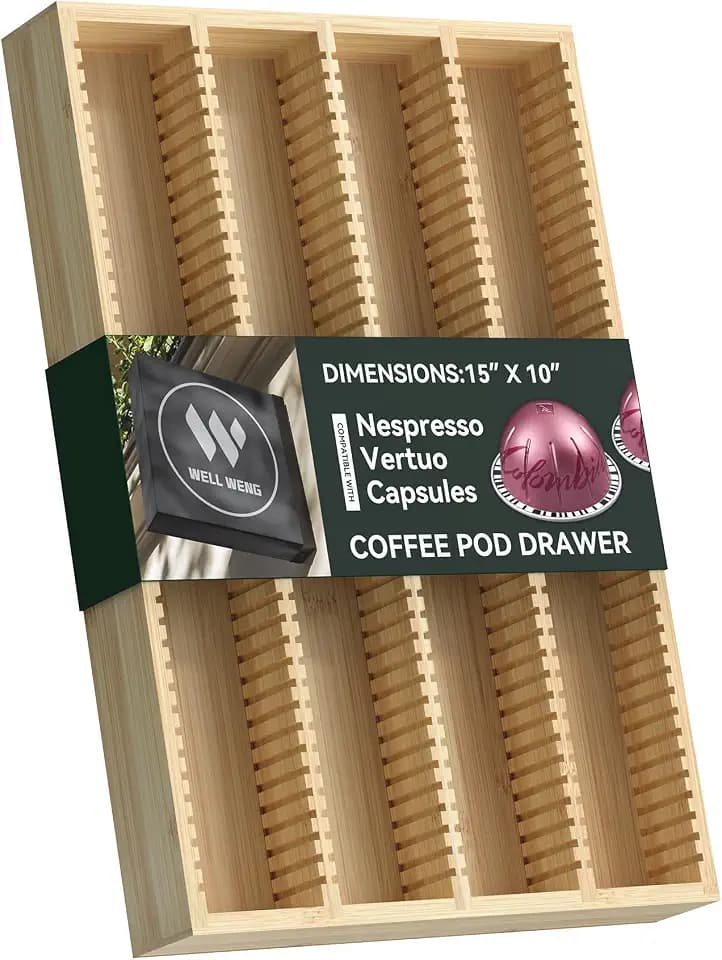 for Nespresso Vertuo Capsules Bamboo Coffee Pod Drawer Organizer