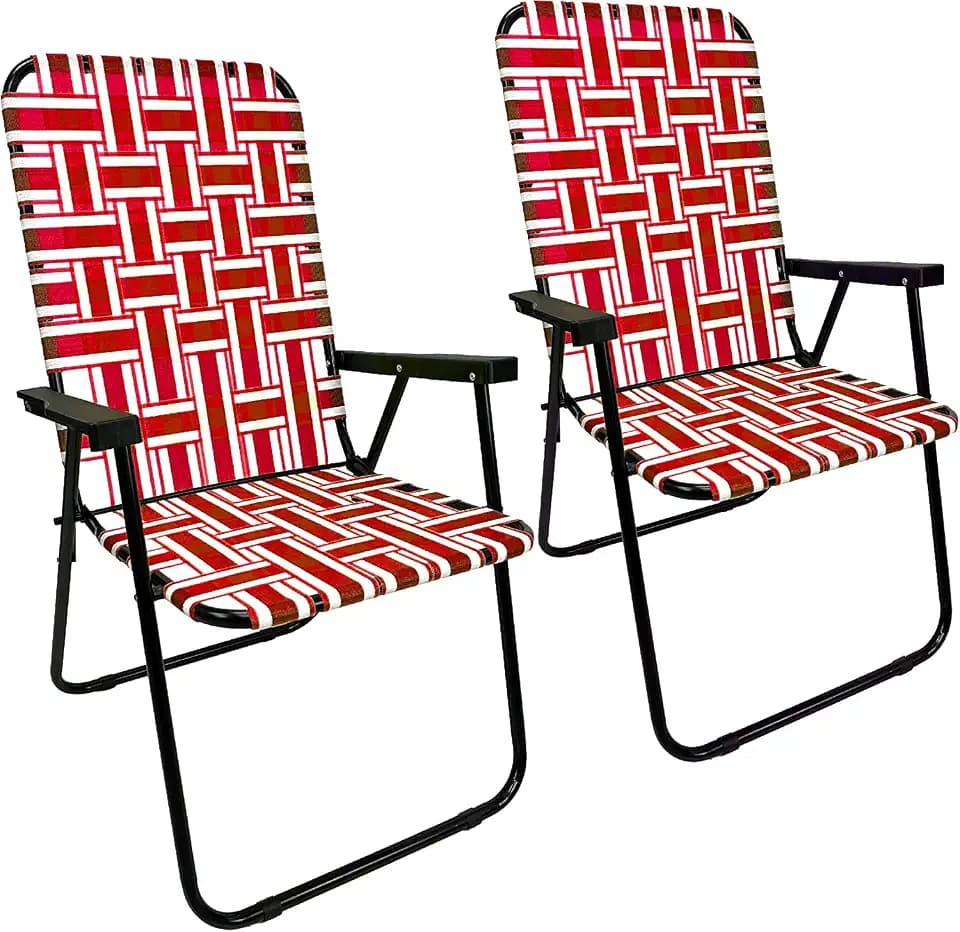 Web Chair – Lightweight & Portable – Retro Style Lawn Chair – High Back Design - Outdoor Chair for Backyard, Camping, Sporting Events, Concerts, Football Games – Easy Folding (Red) 2 Pack