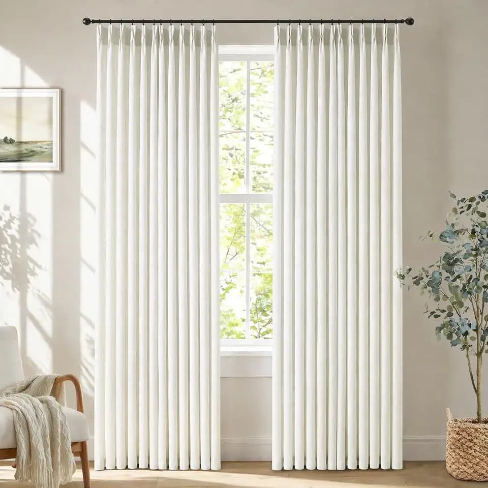 82 Inch Curtains Linen Pinch Pleated for Living Room Semi Sheer Drapes