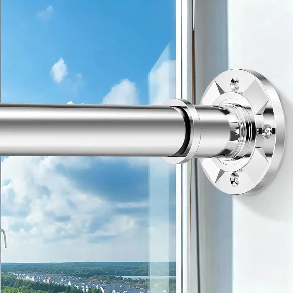 Silver Heavy Duty Tension Shower Curtain Rod 30-100 in Adjustable Spring Long Curtain Rods 1" Dia Stainless Steel Rustproof No Drill For Bathroom Window Non Slip
