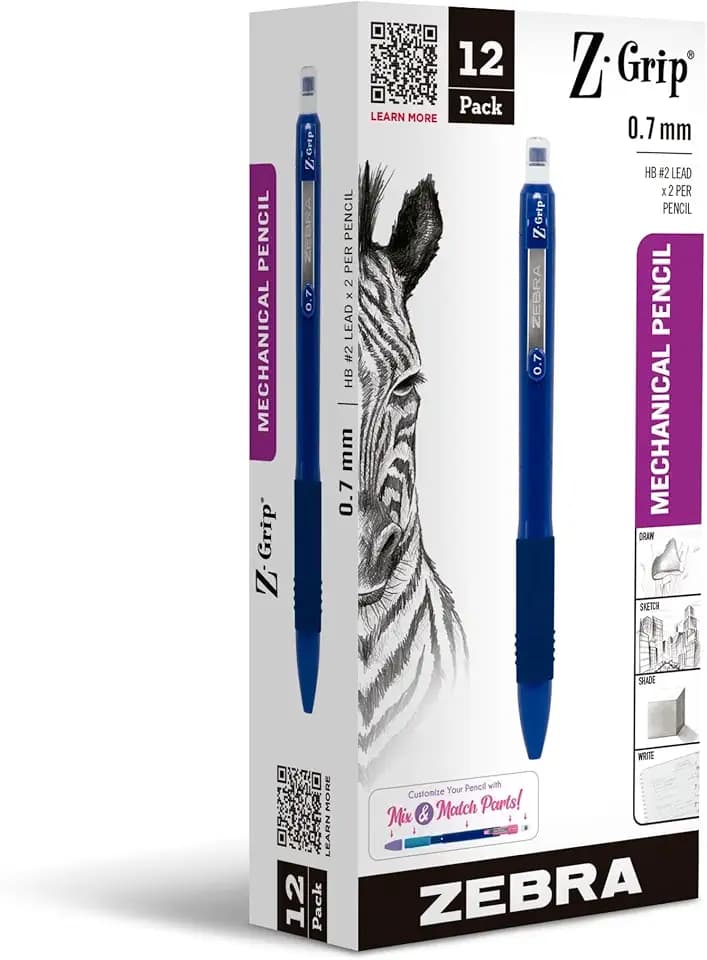 Zebra Pen Z-Grip Mechanical Pencil, 0.7mm #2 HB, Navy Barrels, 12-Pack