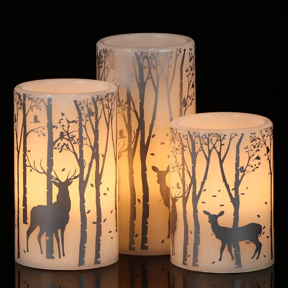 GenSwin Christmas Flameless Candles Battery Operated Timer Silver Deer