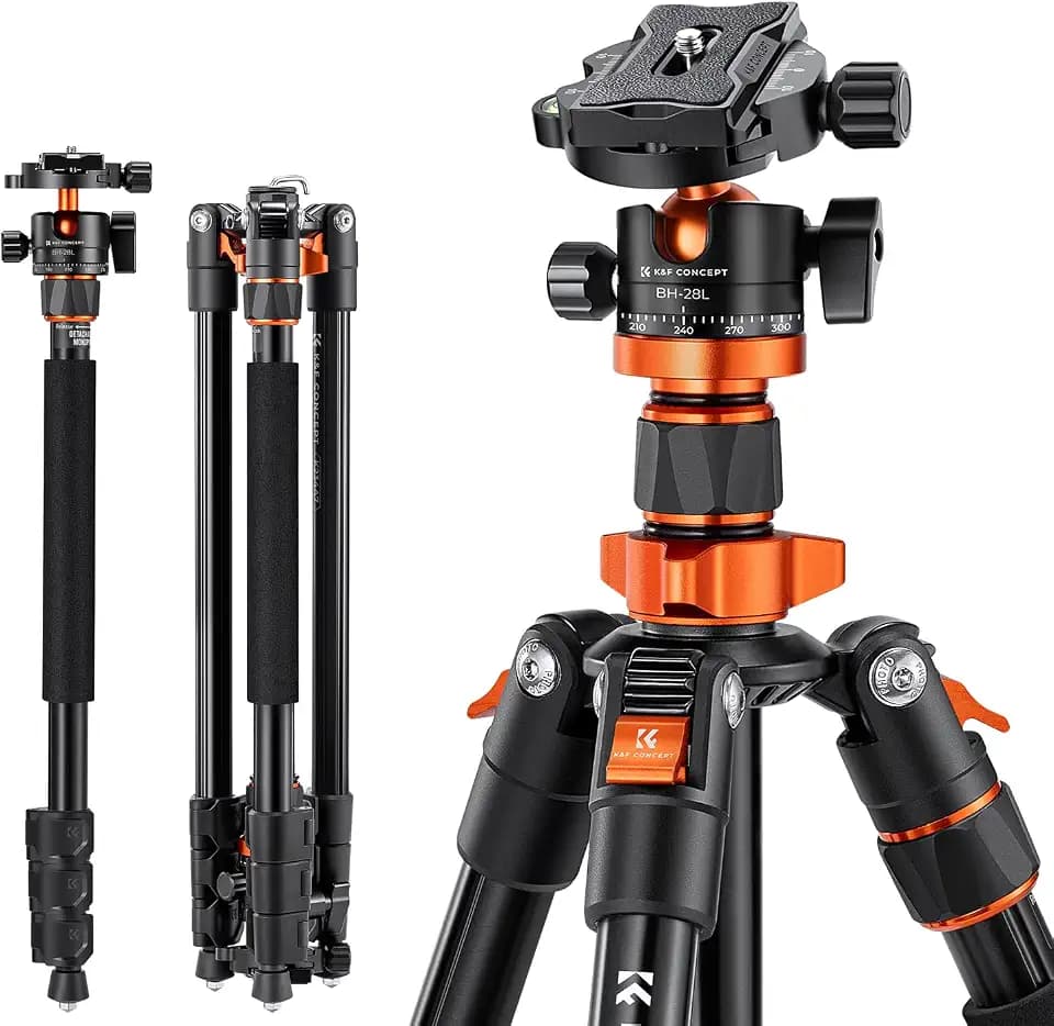 K&F Concept 200cm Stativ, Aluminium Kamera Stativ, K234A7(S210) Tripod mit Einbeinstativ Funktion, 360° Kugelkopf inkl. Schnellverwechselplatte für Canon Nikon Sony Olympus