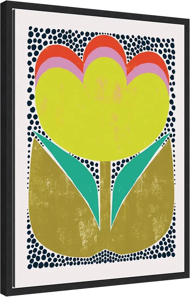 Kate and Laurel Framed Canvas Wall Art Print Triple Bloom by Hannah Beisang, 18 x 24 Sylvie Black Frame, Modern Contemporary, Abstract Art for Wall Decor