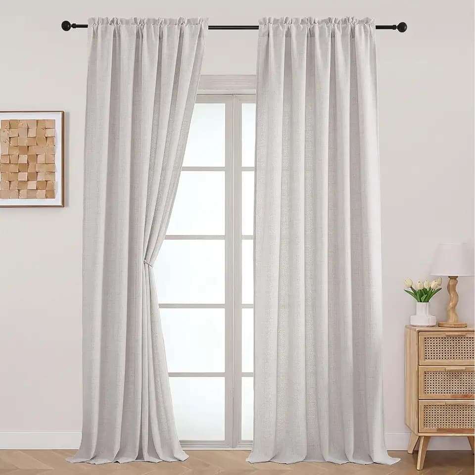 Aiyufeng Natural Curtains for Bedroom 108 Inch Length 2 Panel Set, Light Filtering Faux Linen Textured Long Window Curtain for Living Room Farmhouse,Soft Privacy Drapes, Each 52Wx108L,2PCS