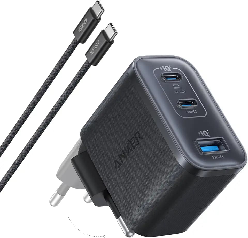 Anker Nano 70W USB C Ladegerät, Laptop Ladegerät, 3-Port-Netzteil