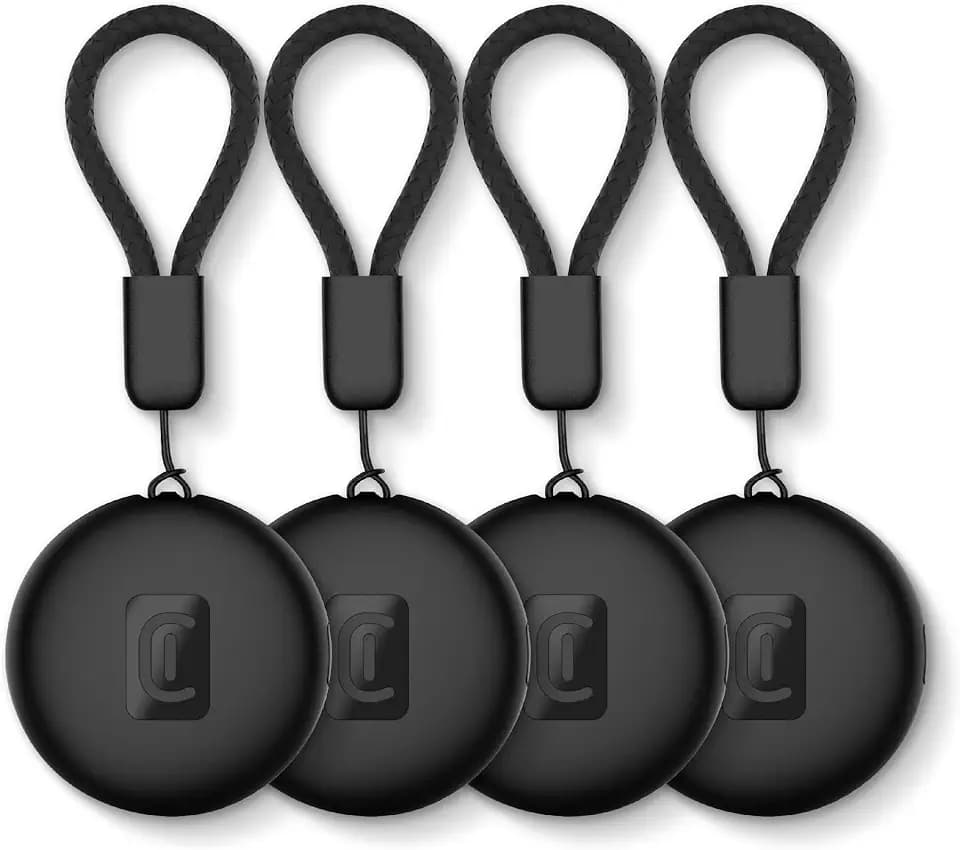 Cellularline Tracy Tag Bluetooth-Tracker für Gegenstände, 4er-Pack, kompatibel mit Apple iOS Find Me und AirTag-Zubehör, austauschbare Batterie, Staub- und wasserfest, Schwarz