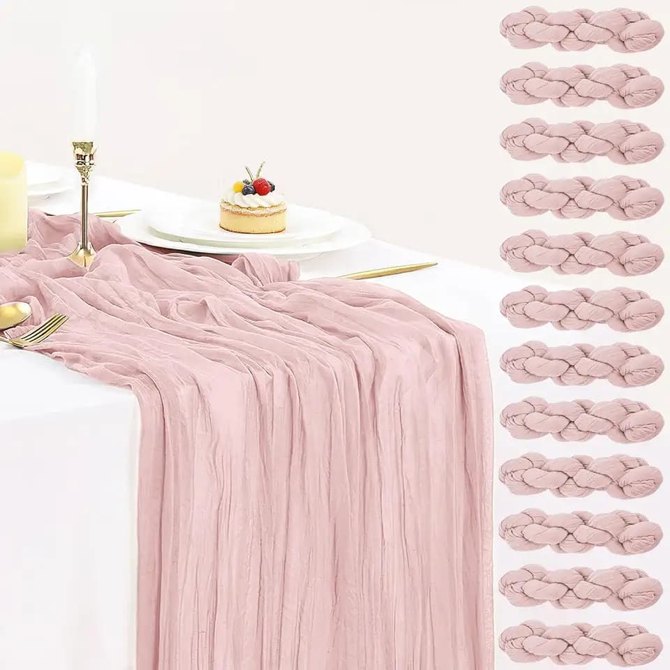 12 Pack Dusty Pink Cheesecloth Table Runner 35x120 Inches Spring Summer Boho 10FT Sheer Pink Cheese Cloth Table Runner for Wedding Baby Shower Tea Party Boho Home Decorations