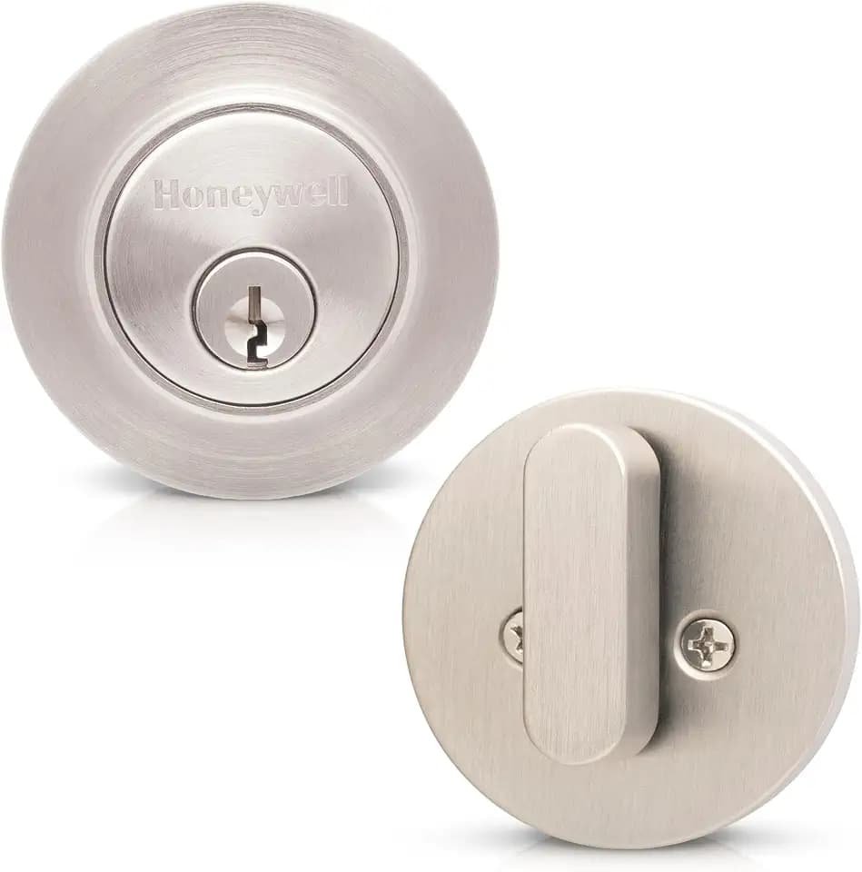 Honeywell Safes & Door Locks Satin Nickel Single Cylinder Heavy-Duty Deadbolt – ANSI Grade 3 Certified, Anti-Pick, Anti-Bump, Adjustable Latch, Easy DIY Installation - 8102809