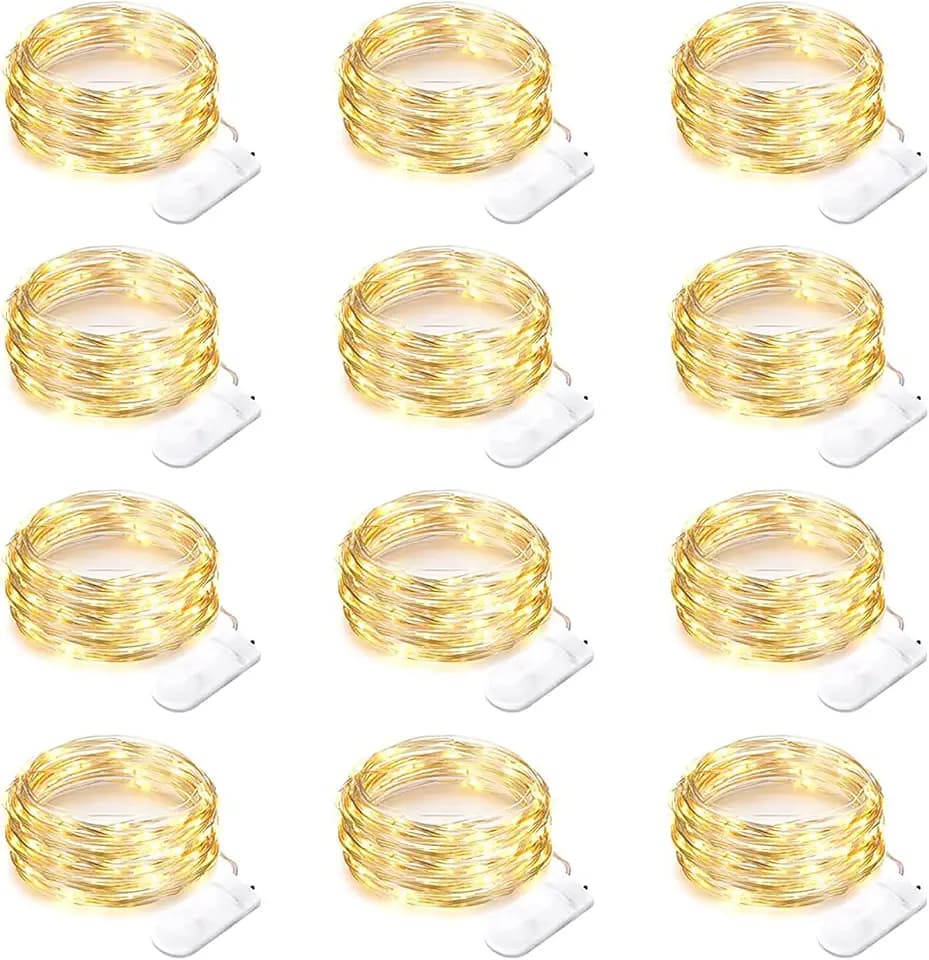 Yiaht 12 Pack Fairy Lights Battery Operated String Lights 7 Feet 20 Led Waterproof Christmas Lights Silver Wire Firefly Starry Moon Lights for Bedroom DIY Party Wedding Patio Christmas