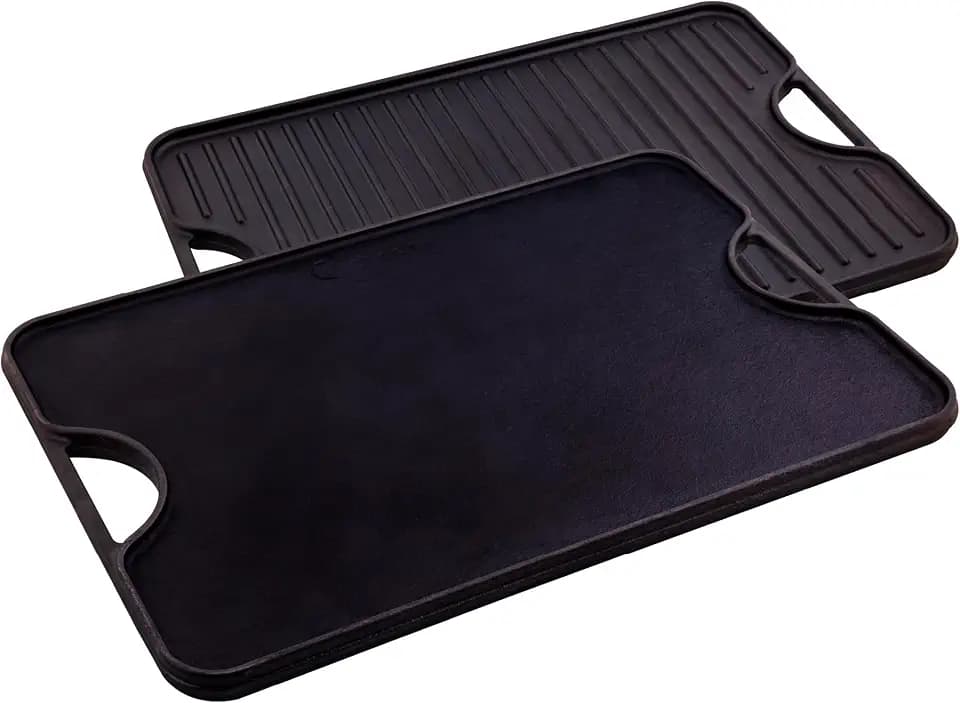 Victoria 20-by-14-Inch Rectangular Cast Iron Griddle, Preseasoned Reversible Griddle