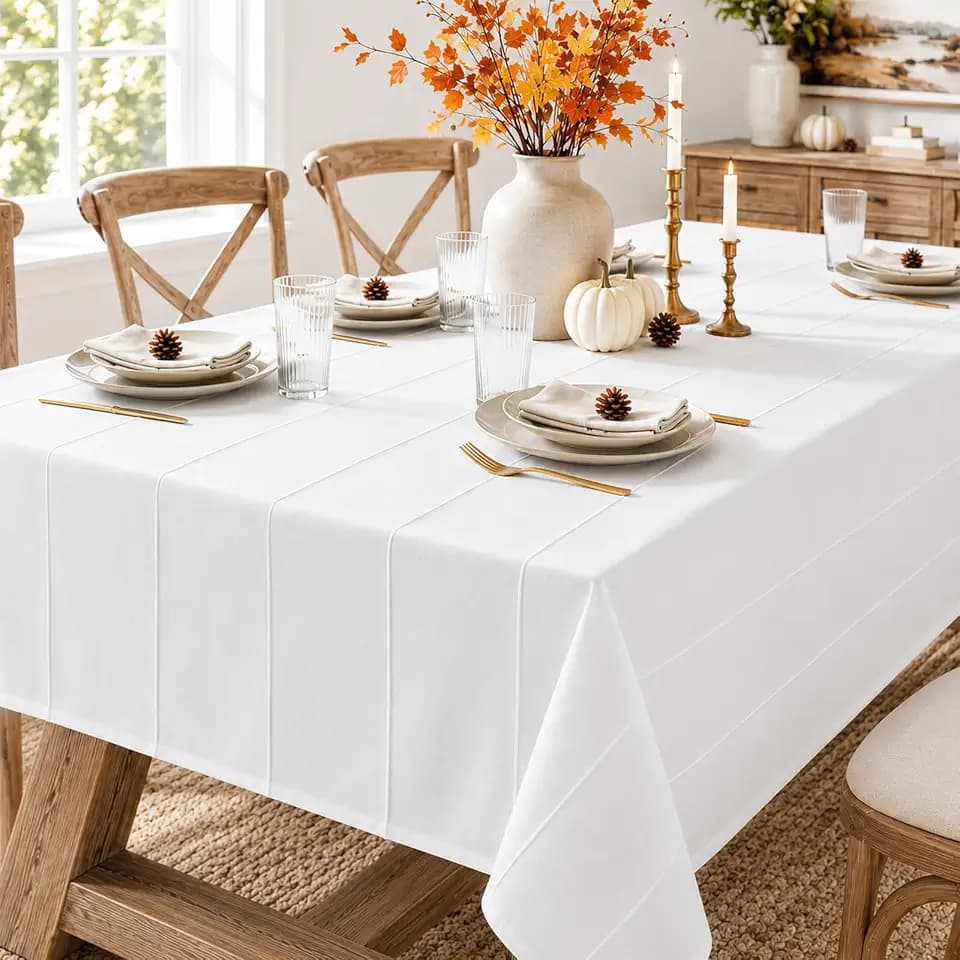 Irenare 100% Cotton Textured Tablecloth 60 x 120 Inch, White Rectangle
