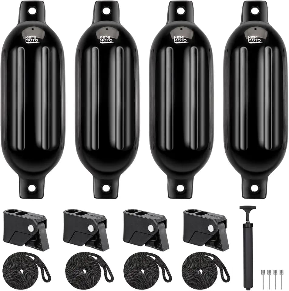 KEMIMOTO Boat Fenders Bumpers for 15-35ft Boats, 4 Pack Inflatable Boat Fenders with 4 Quick Release Adjustable Clips, Bumpers for Docking, Fit for Pontoon Bass and Jon Boats