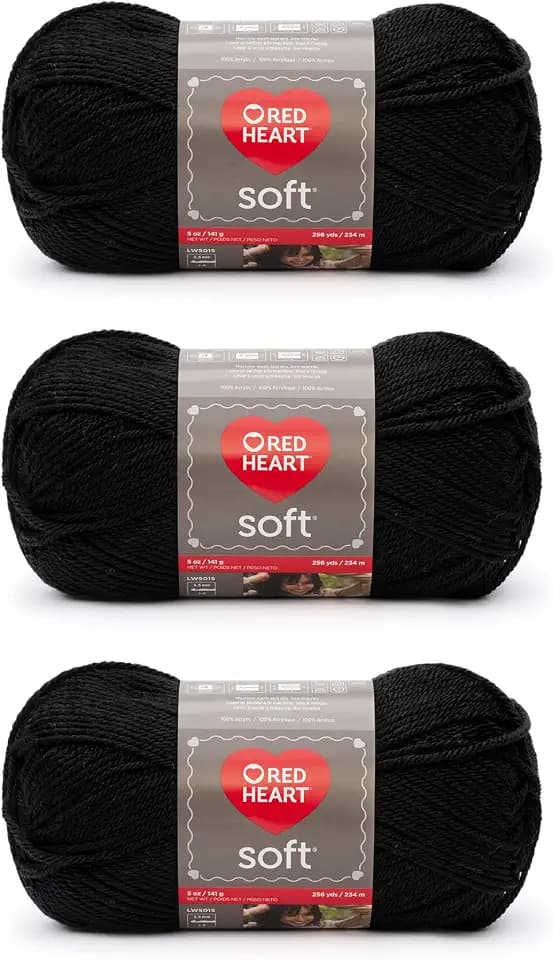 Red Heart Soft Yarn for Crocheting and Knitting, Black, 3-Pack