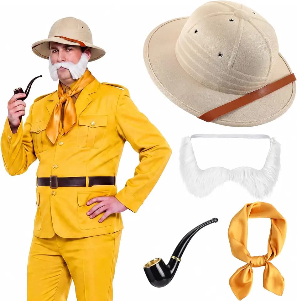 4 Pcs Mustard Detective Costume Accessories Set for Adult Halloween Cosplay