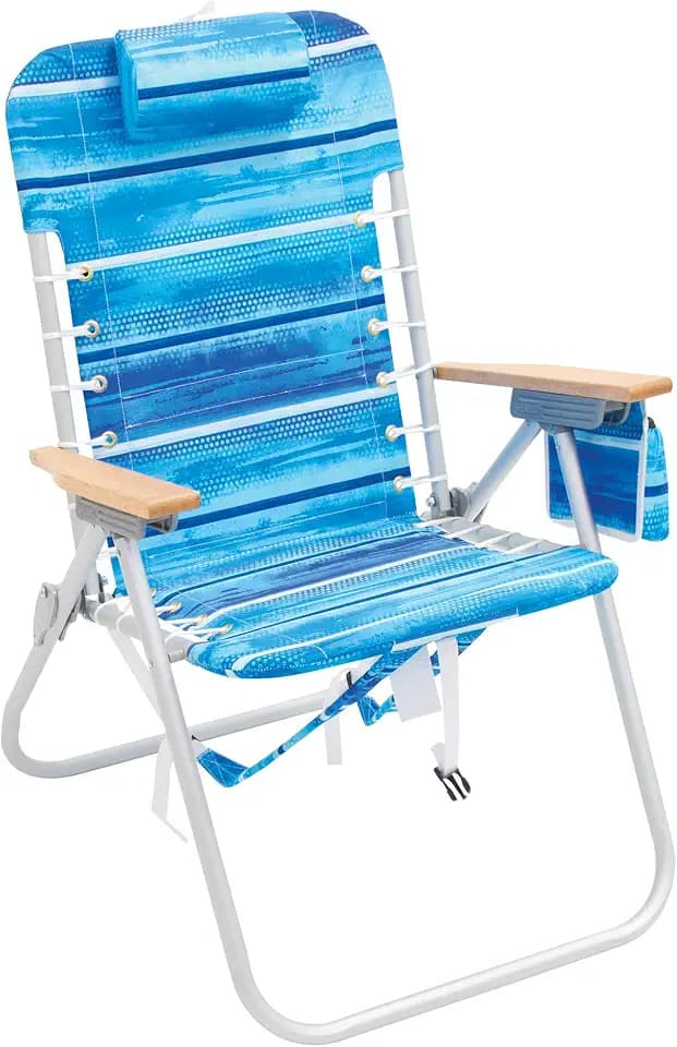 Rio Brands 4-Position Hi-Boy Backpack Beach Chair, Blue Stripe